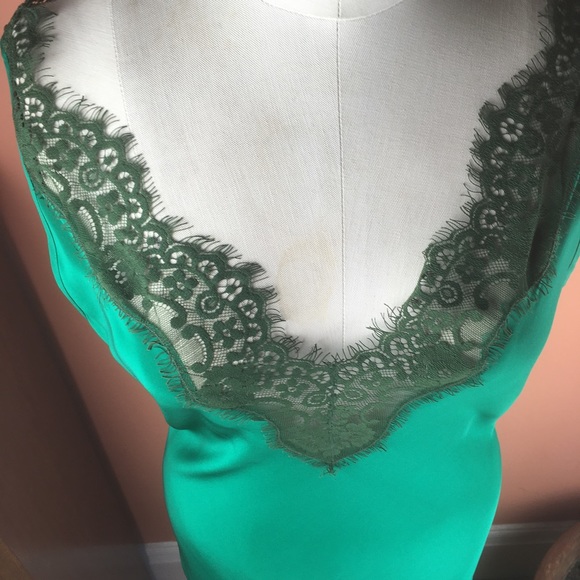 Uterque Emerald Silk and Lace Nightgown / Slip / Slipdress - Medium - Picture 5 of 15